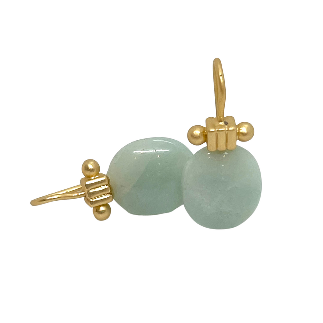 Amazonite Oval and Matte Gold Column Earring
