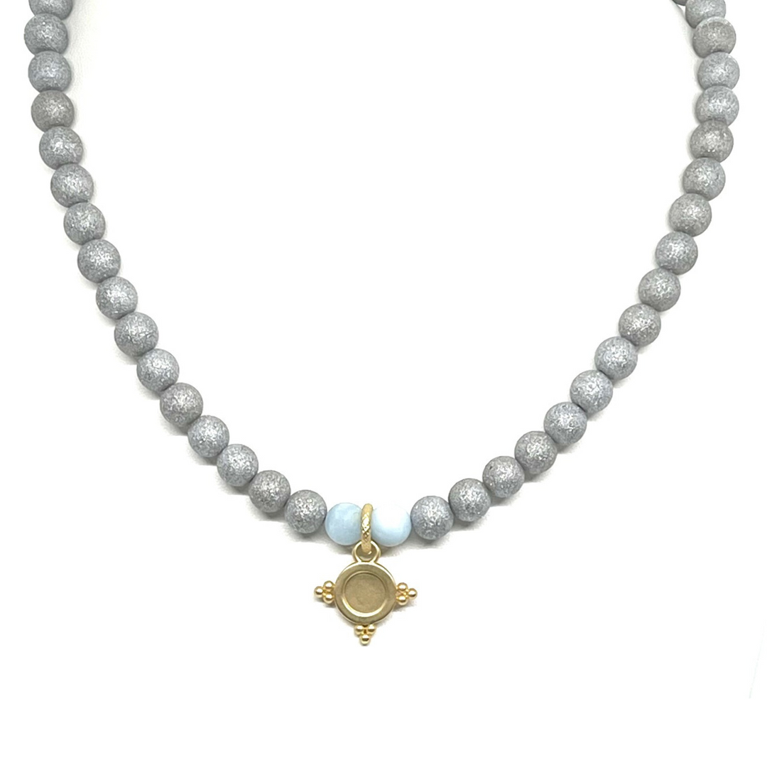 Gray Druzy Necklaces with Matte Aquamarine Accents and Mini Starburst Pendant