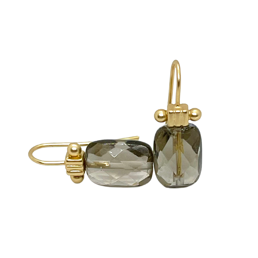 Rectangle Smoke Topaz Matte Gold Column Top Earrings