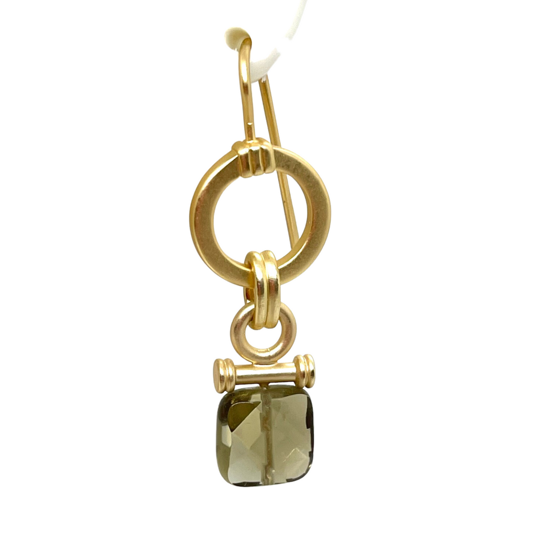 Circle Hoop Smoke Topaz Bar Matte Gold Earrings