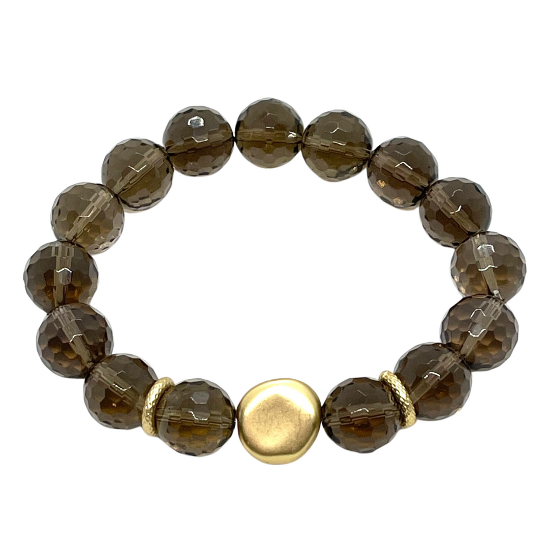 Smoke Topaz Stretch Bracelet with Matte Gold Flat Bead