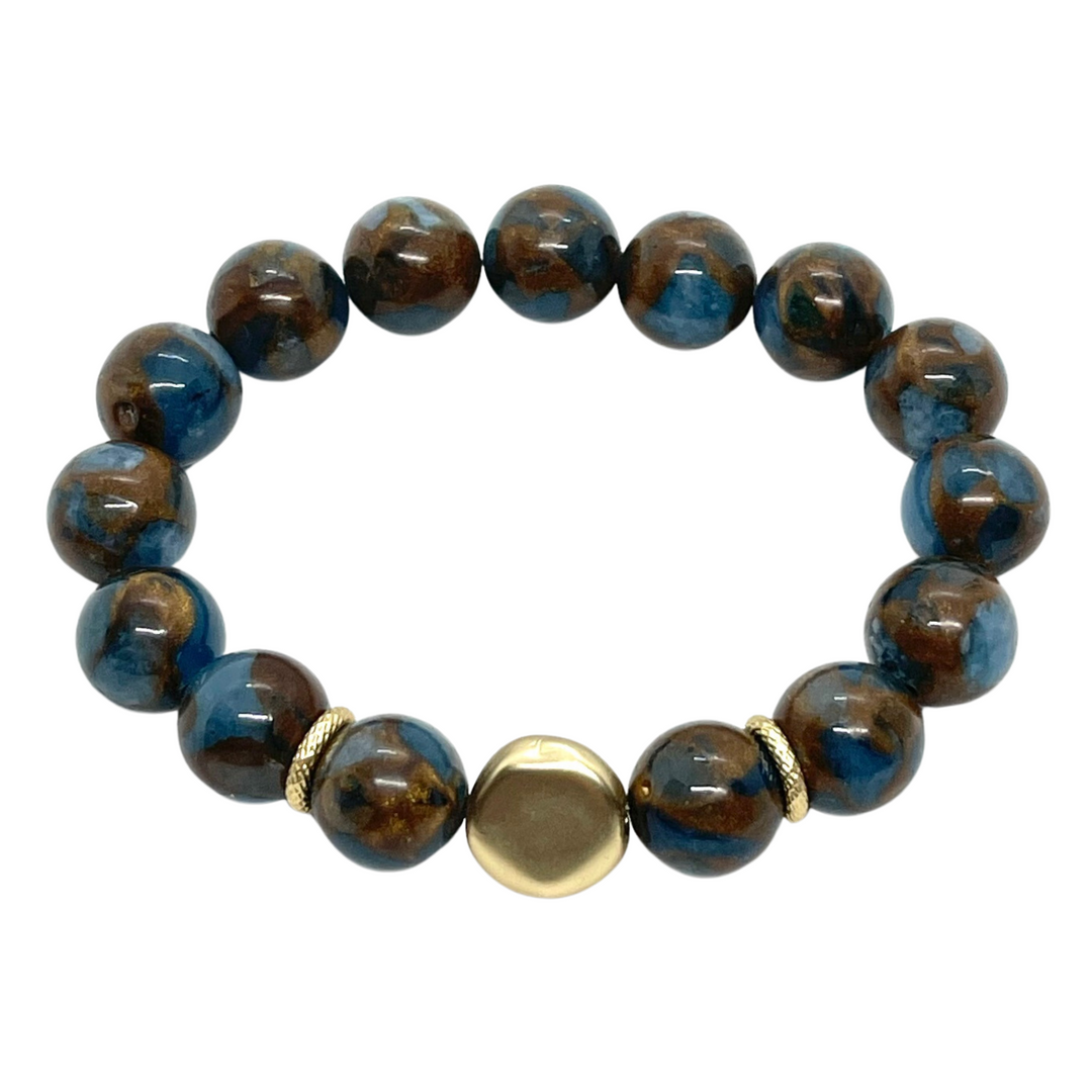 Teal Quartz Stretch Bracelet With Matte Gold Nugget
