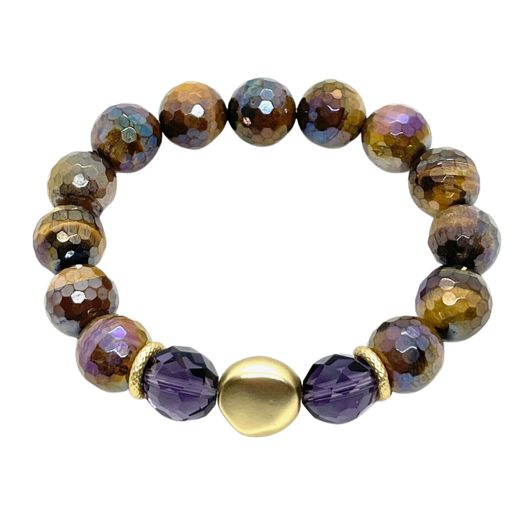 Tigers Eye and Tanzanite Crystal Stretch Bracelet
