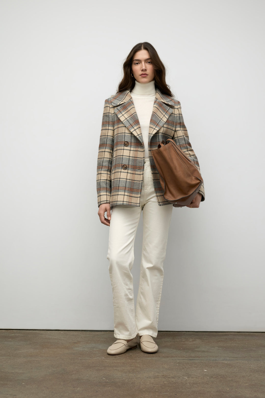 Plaid caban coat