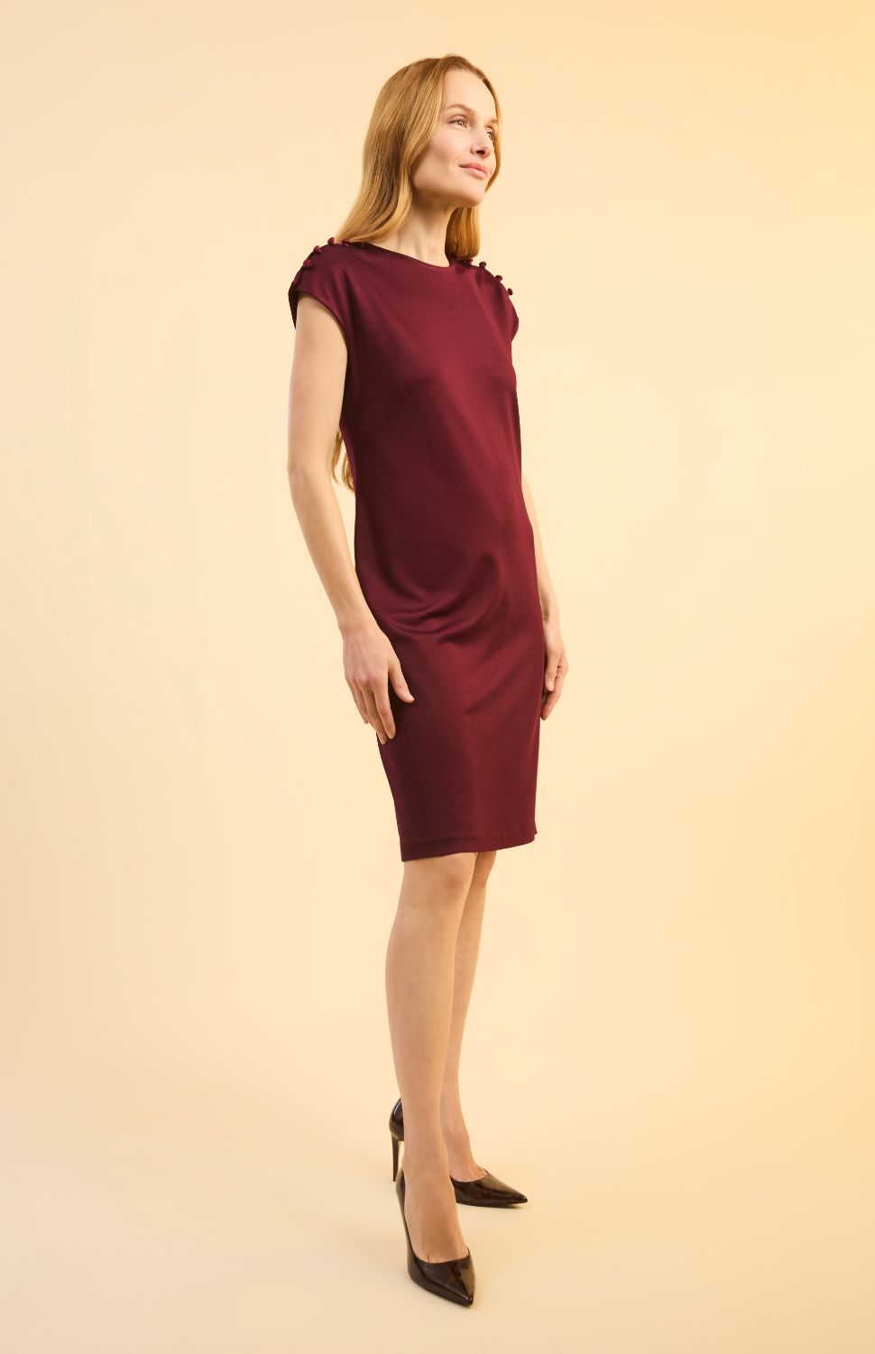 PREORDER Matte Jersey Fitted Dress w/ Shoulder Buttons