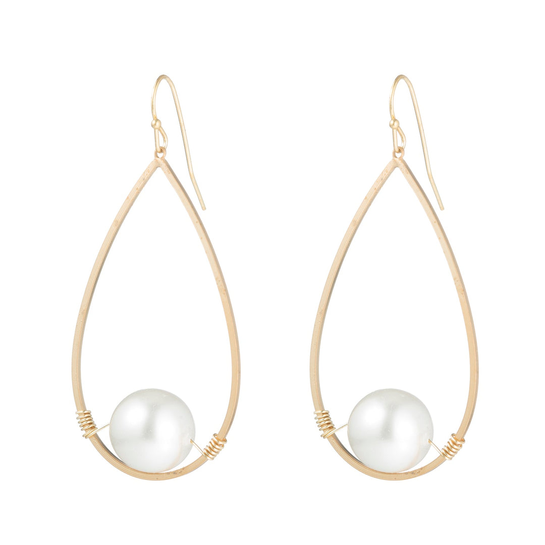 Glass Pearl Matte Gold Teardrop Wrap Earrings