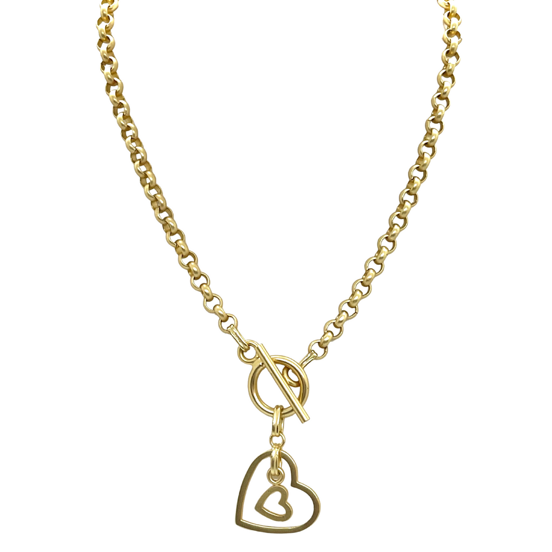 Matte Gold Double Heart Toggle Necklace
