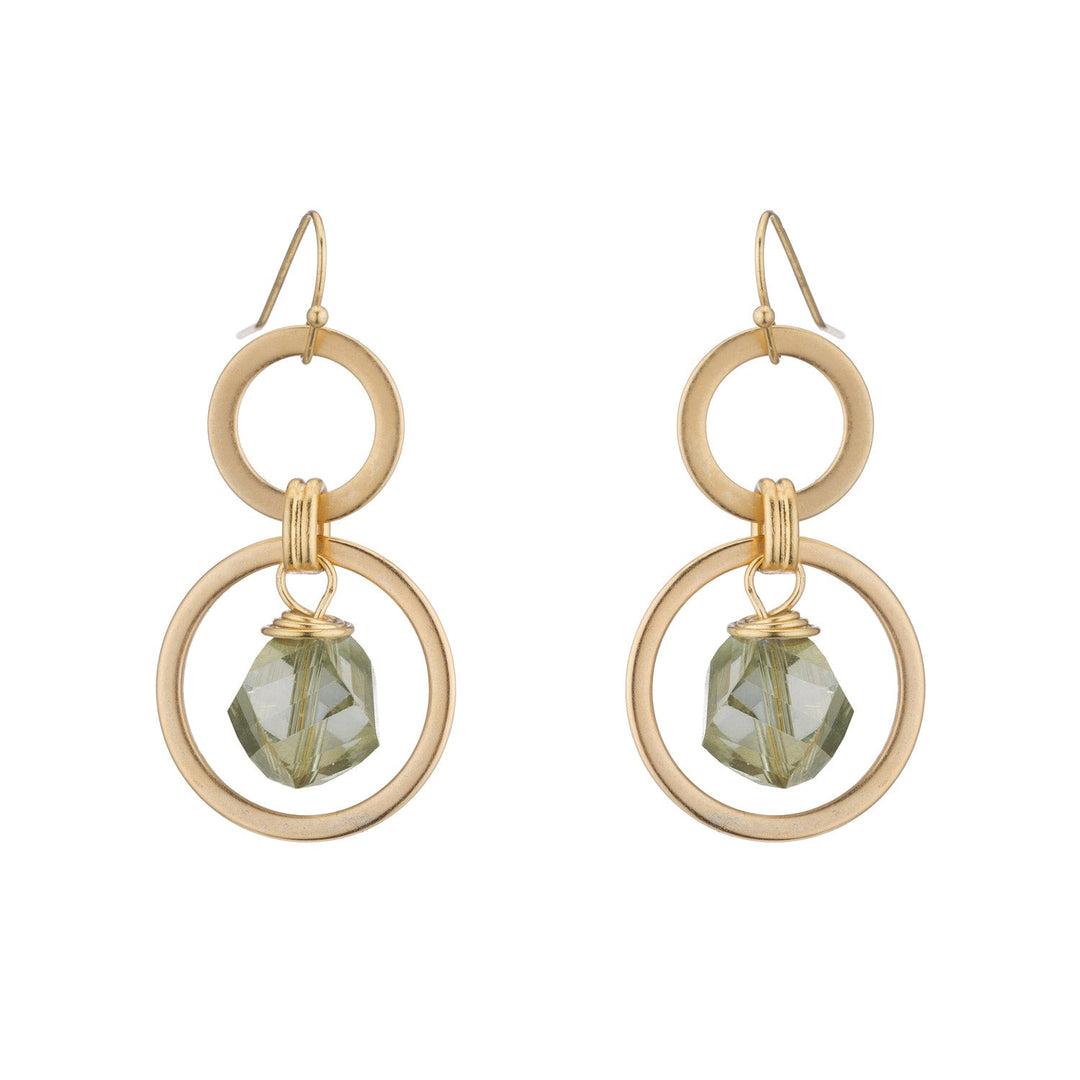 Olive Faceted Crystal Two Loop 14Kt Matte Gold Earrings