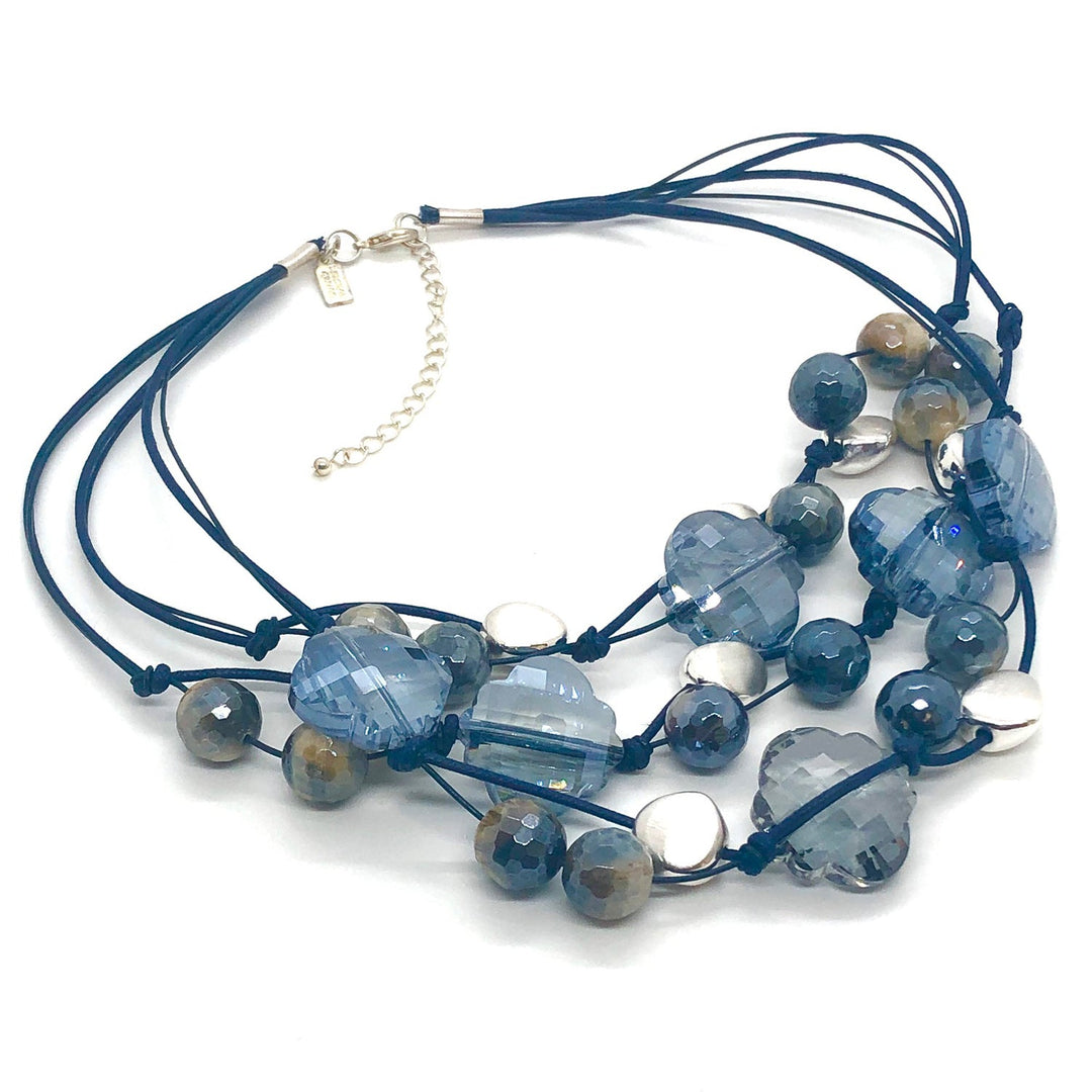 Labradorite Clover Shape Crystal With Blue Cream Agate Necklace