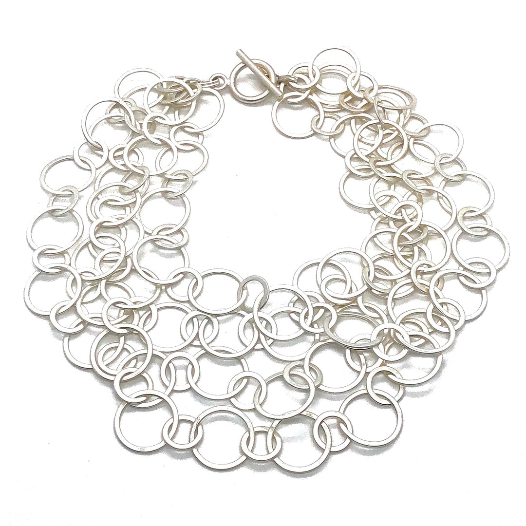 Matte Silver Four Strand Chain Graduated Necklace