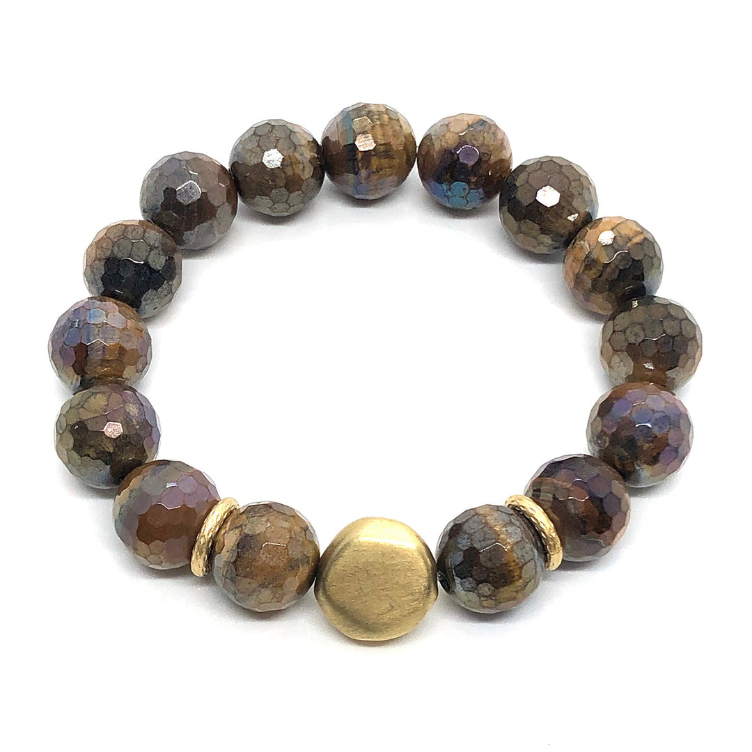 Brown Glazed Tiger Eye Stretch Bracelet