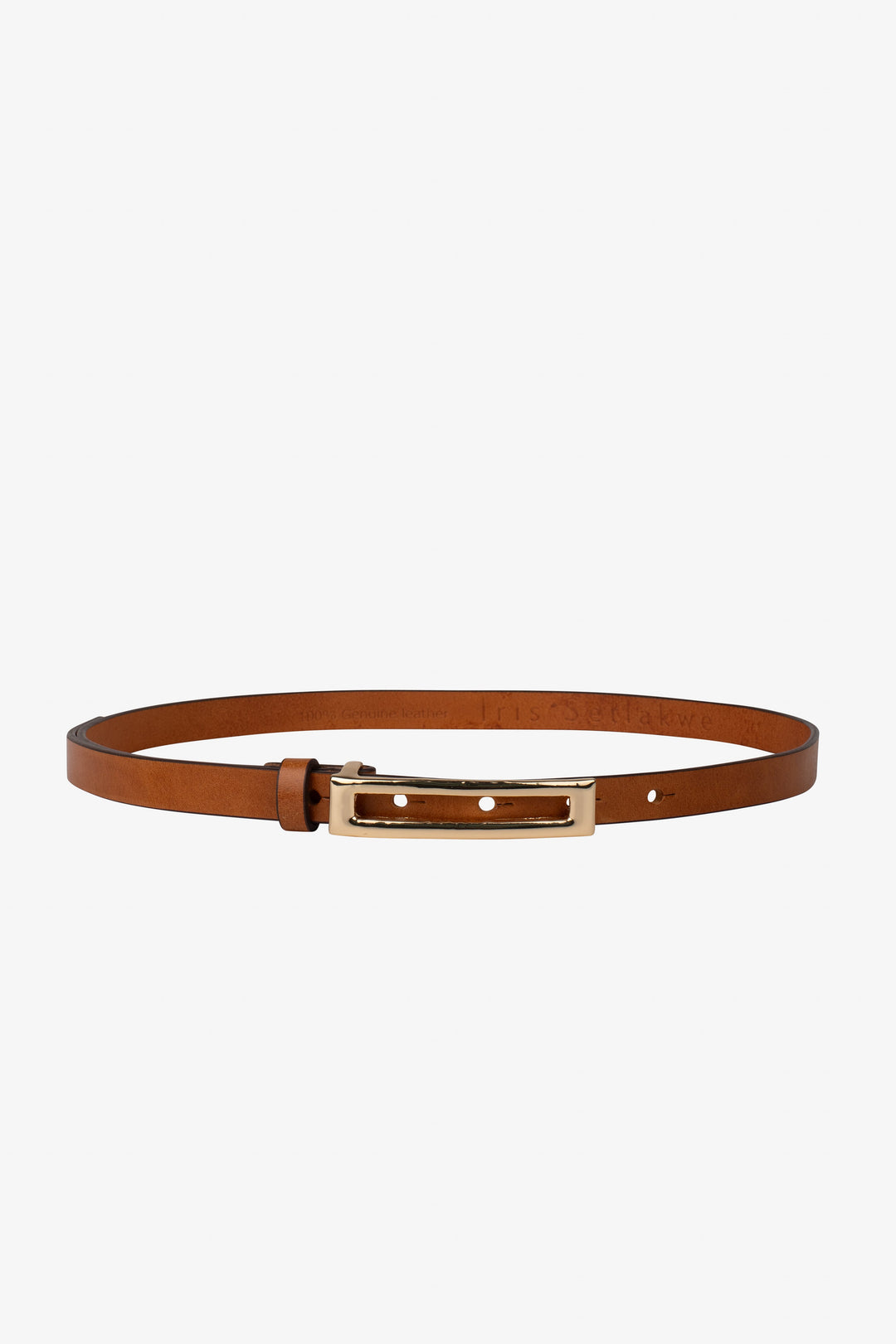 Skinny genuine leather belt with rectangle buckle