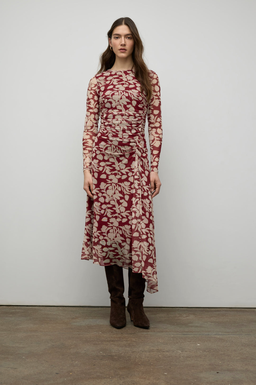 Printed mesh asymetric dress
