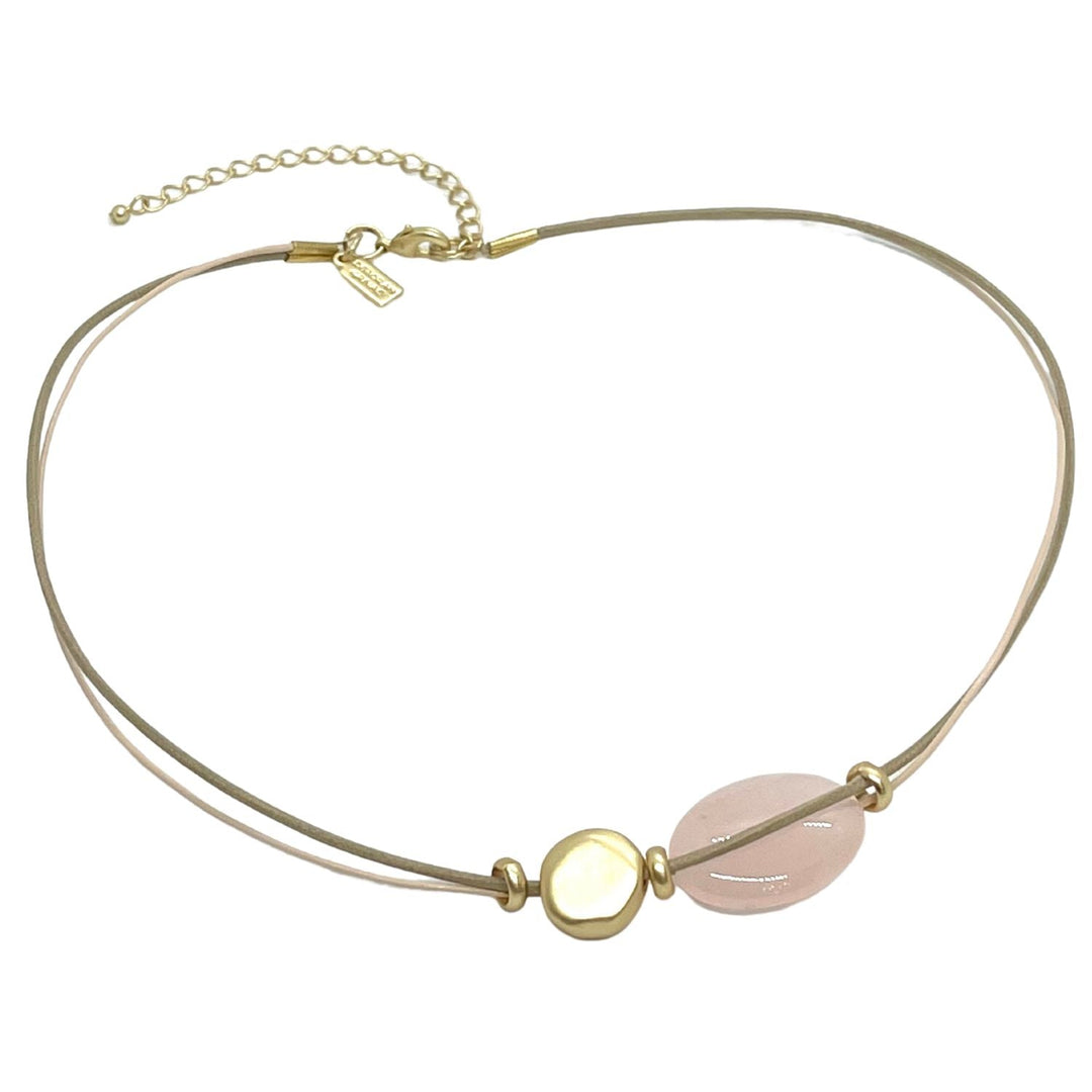Rose Quartz And Matte Gold Nugget Two Stone Necklace
