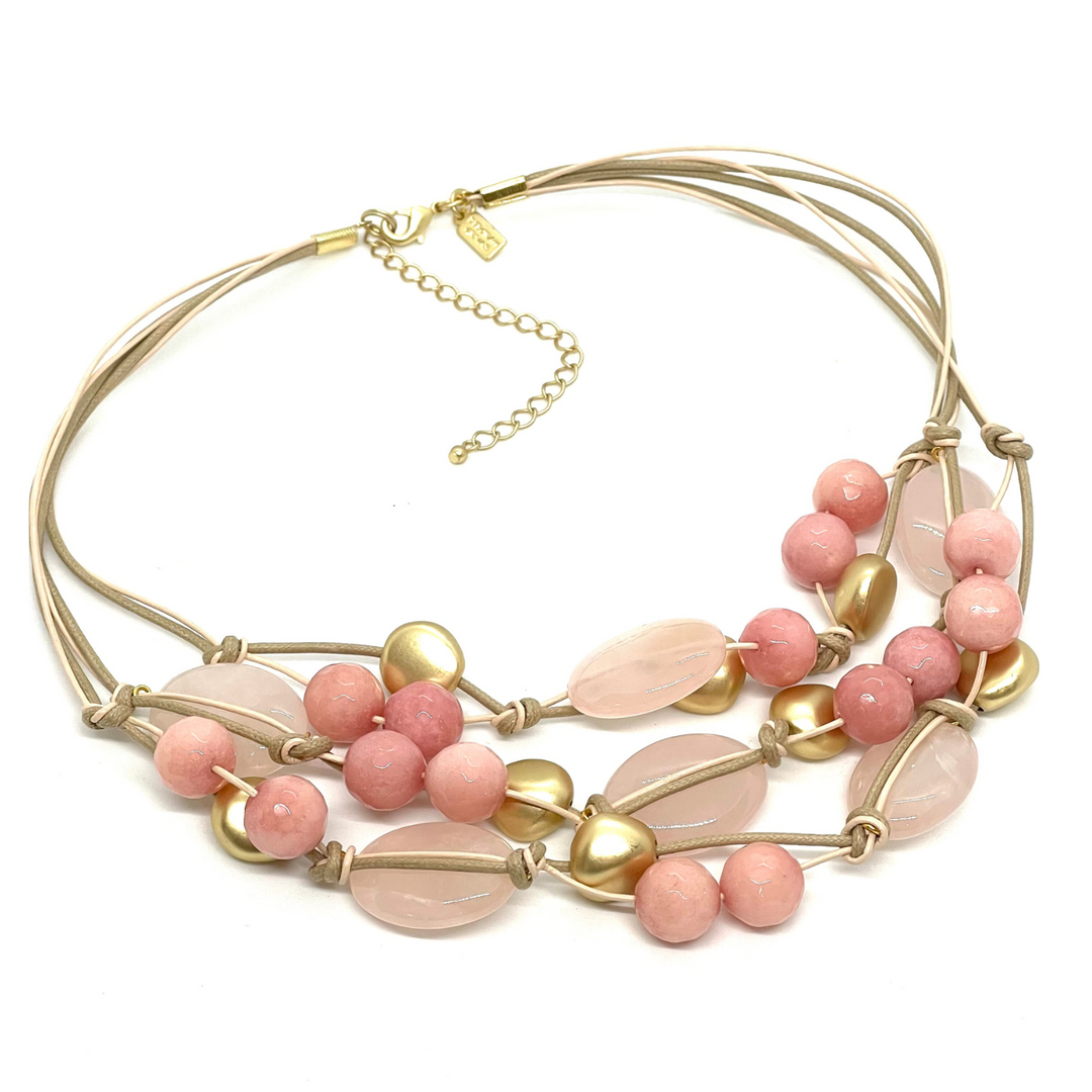 Rose Quartz and Pink Coral Jade Torsade