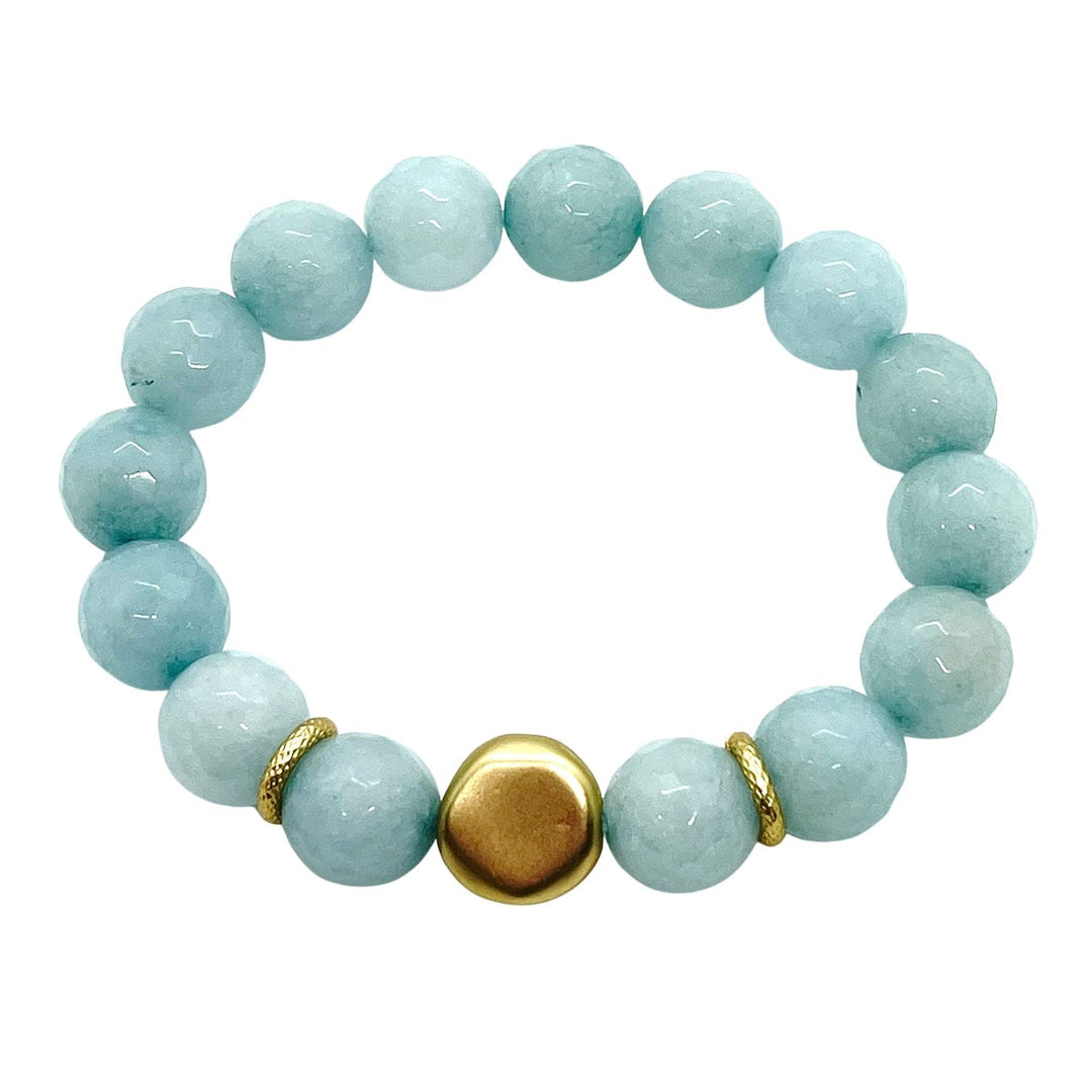 Amazonite Jade Flat Matte Gold Nugget Stretch Bracelet