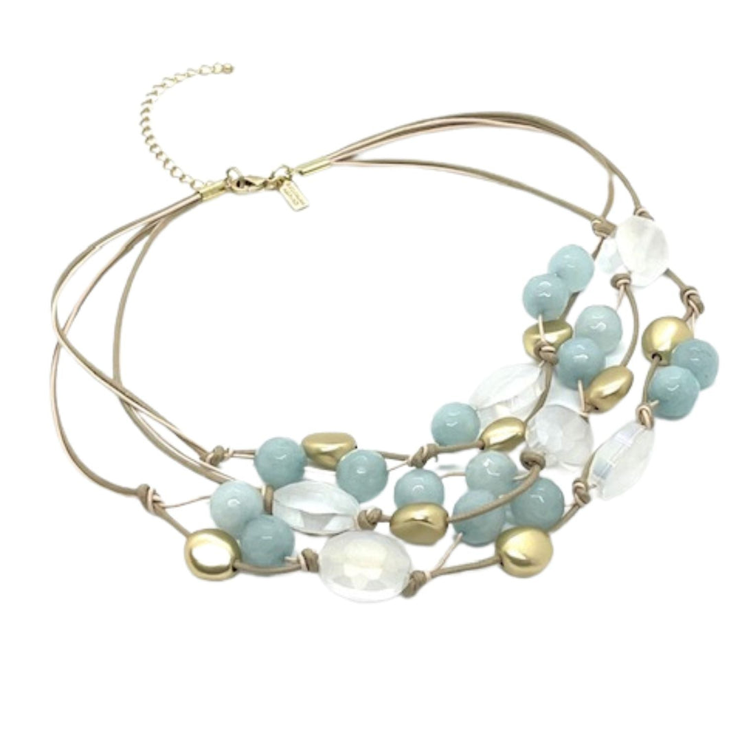 Amazonite Jade And Matte White Crystal Torsade Necklace
