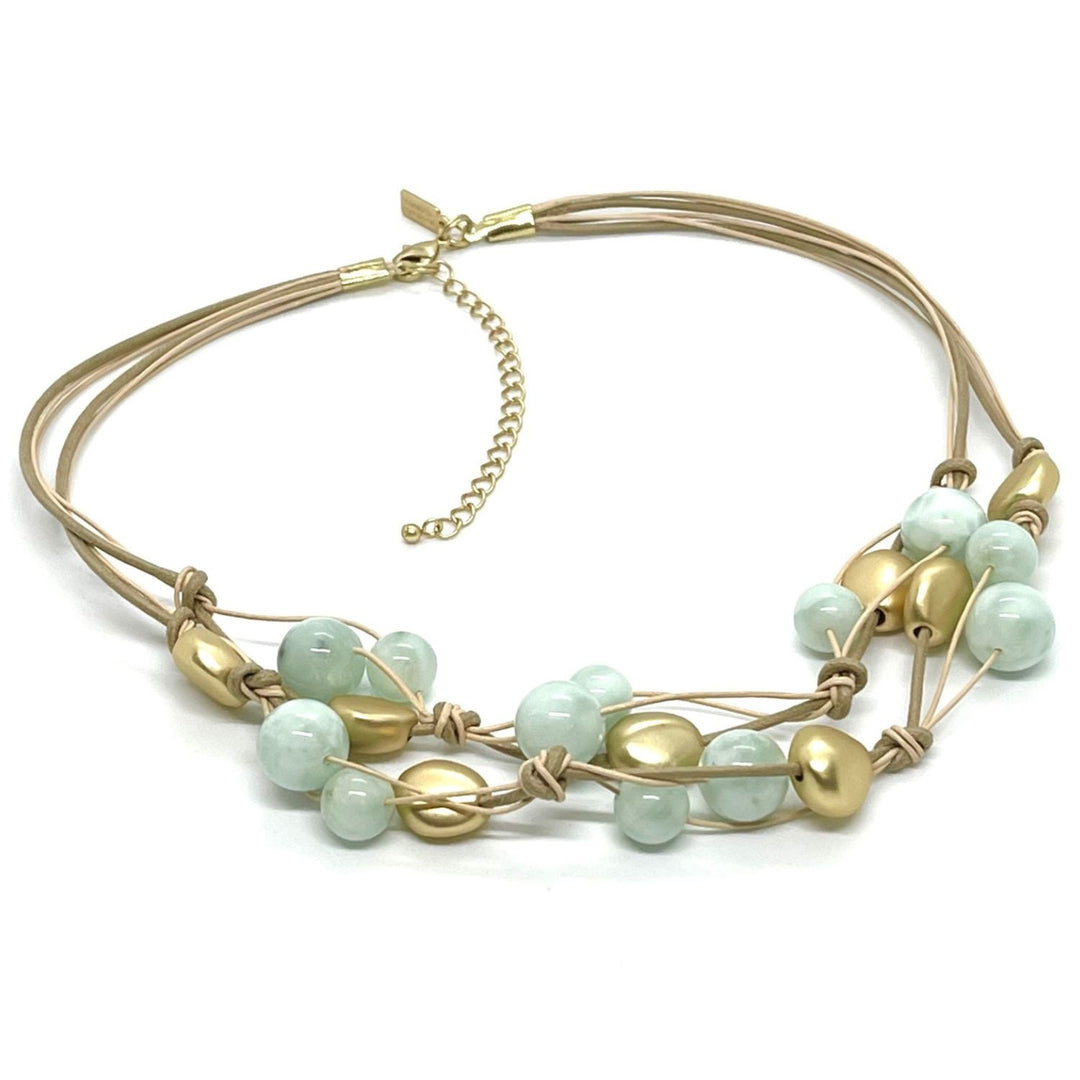 Angelite and Matte Gold Bead Necklace