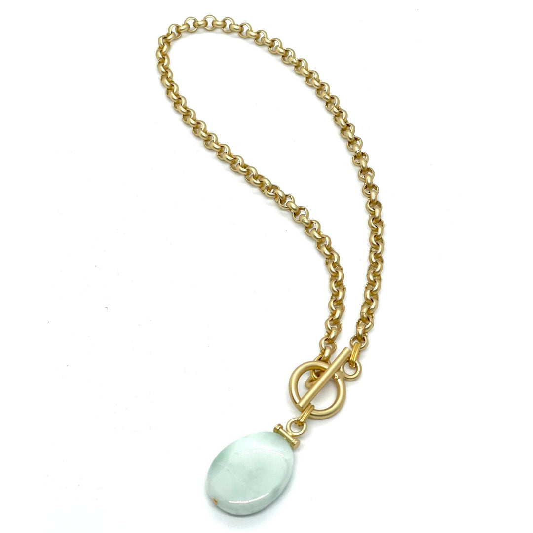 Angelite Stone Pendant on Matte Gold Rolo Chain