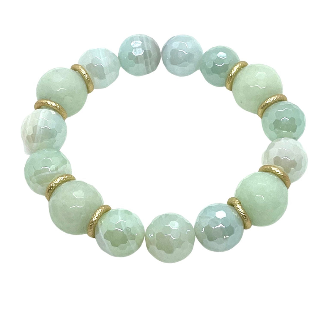 Aqua Glazed Agate and Aqua Jade Stretch Bracelet
