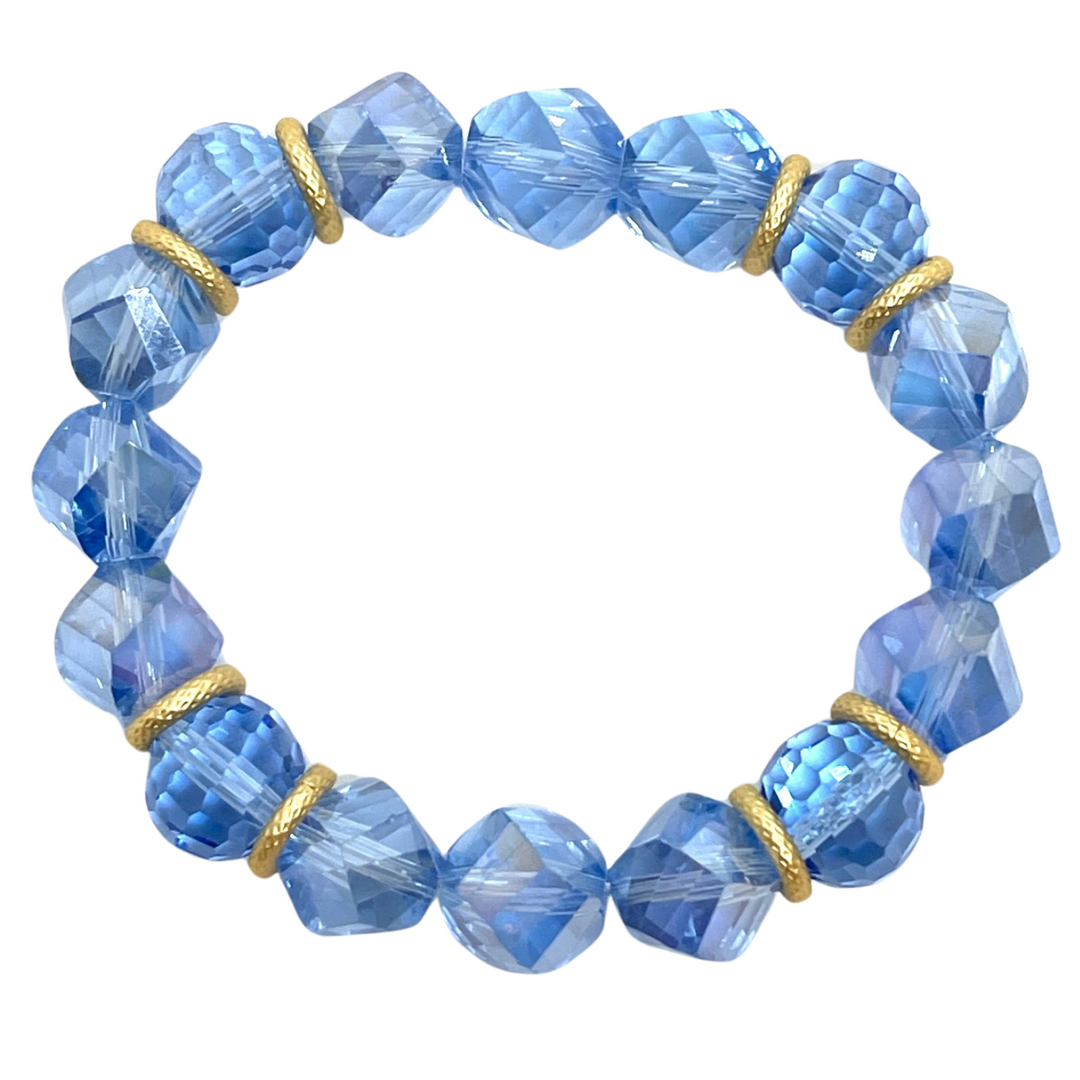 Blue Crystal Slice and Disco Ball Stretch Bracelet