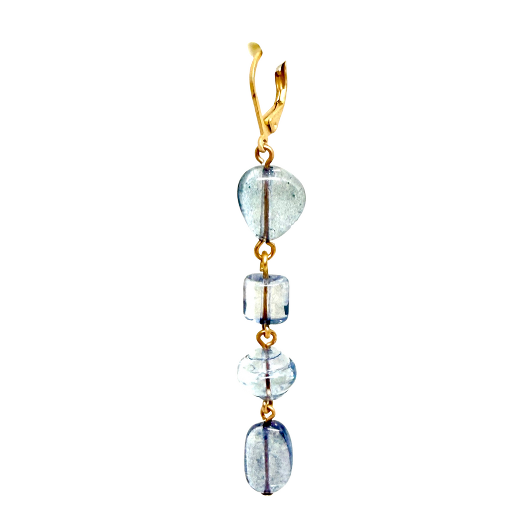 Blue Pressed Glass Multi Shape Linear Earrings