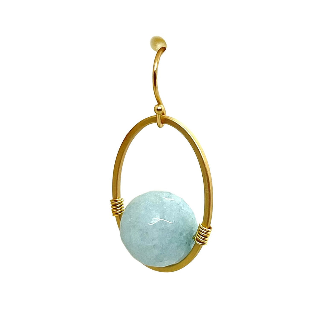 Amazonite Jade And Matte Gold Oval Wrap Earrings