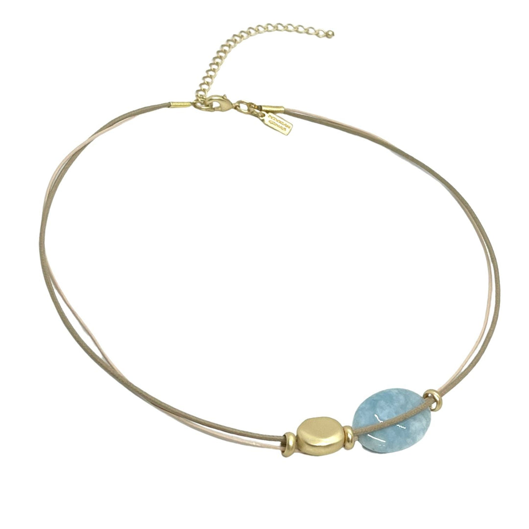 Blue Larimar And Matte Gold Two Stone Necklace