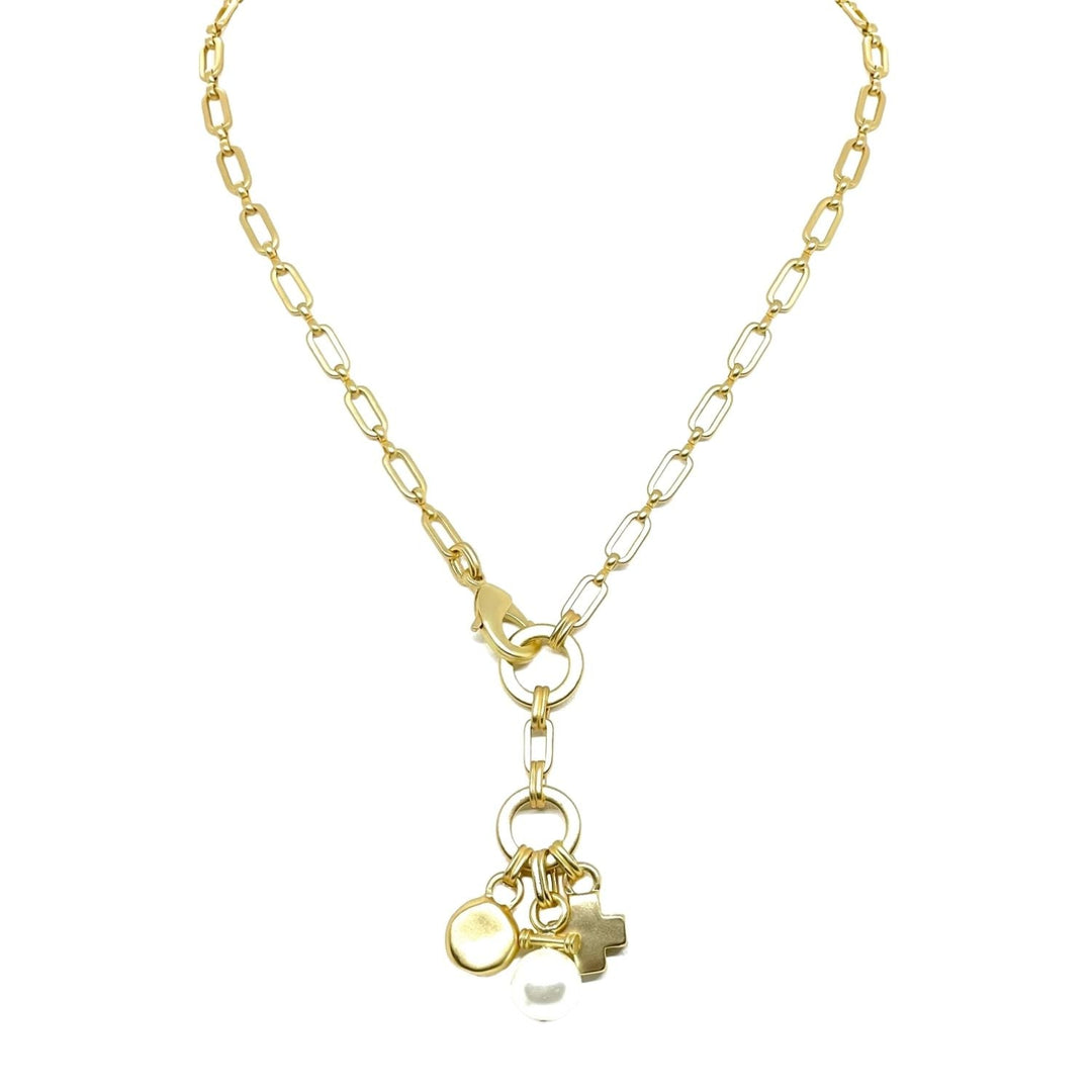 Matte Gold Paperclip Chain Charm Necklace