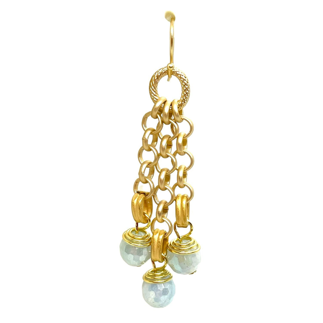 Aqua Agate And Matte Gold Rolo Chain Earrings