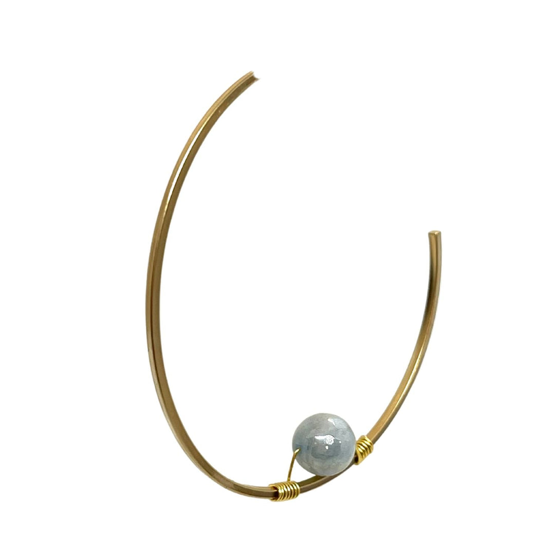 Aqua Agate On Matte Gold Hoop Earrings