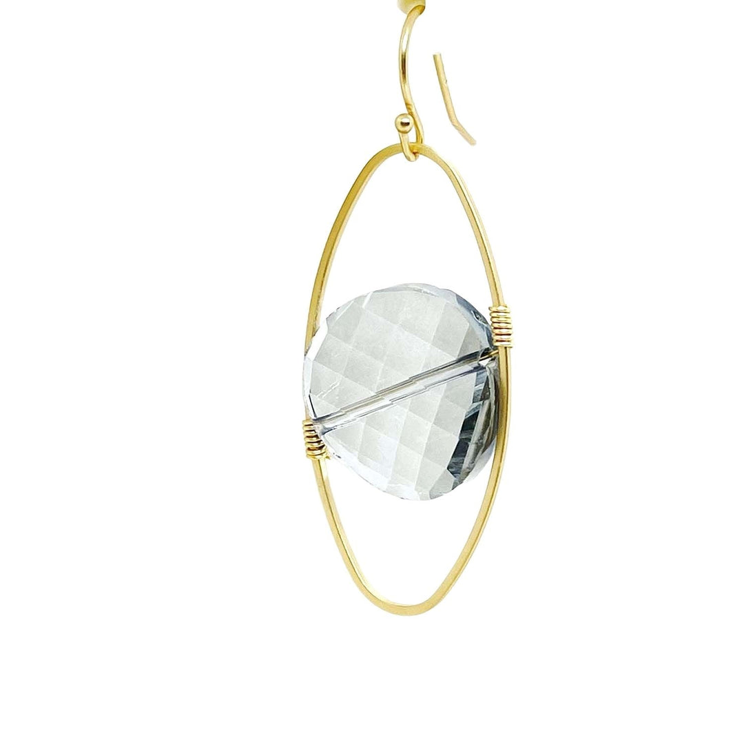 Gray Coin Crystal Matte Gold Oval Earring