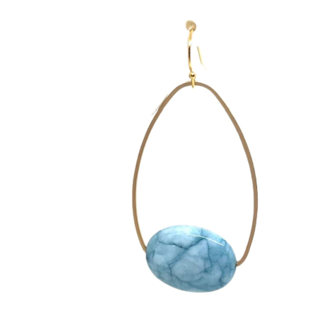 Blue Larimar Inset Oval Matte Gold Earrings