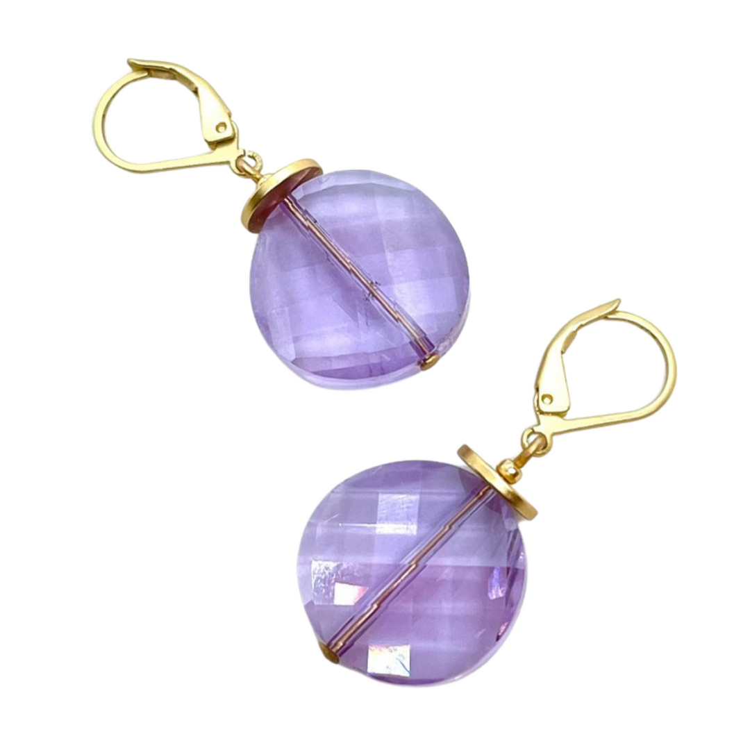 Lavender Coin Crystal Earrings
