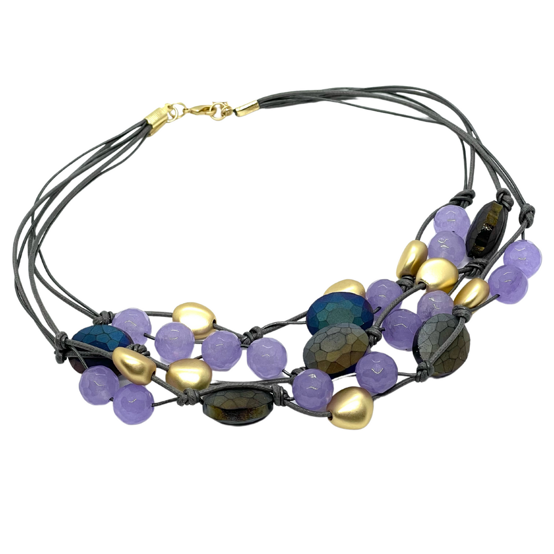 Matte Gray Crystal and Lavender Jade Torsade