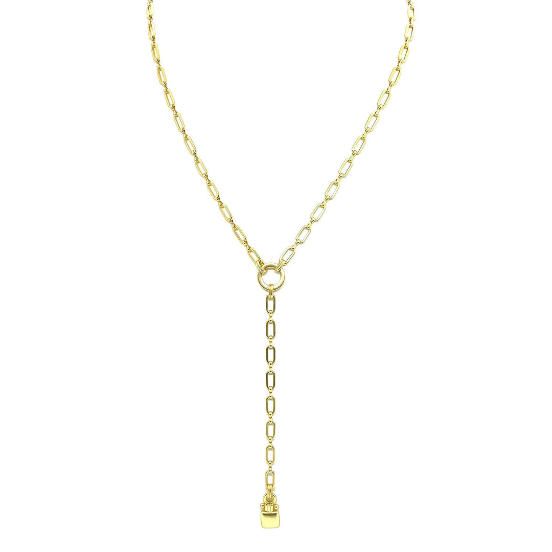Matte Gold Paperclip Chain Y Necklace With Square Bar Pendant