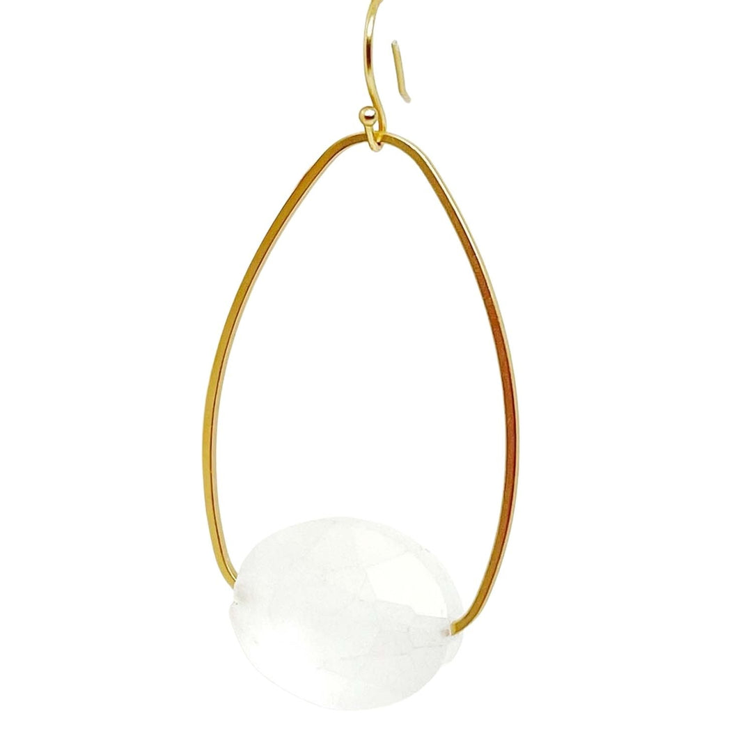 Matte White CrystaL Matte Gold Inset Oval Earrings