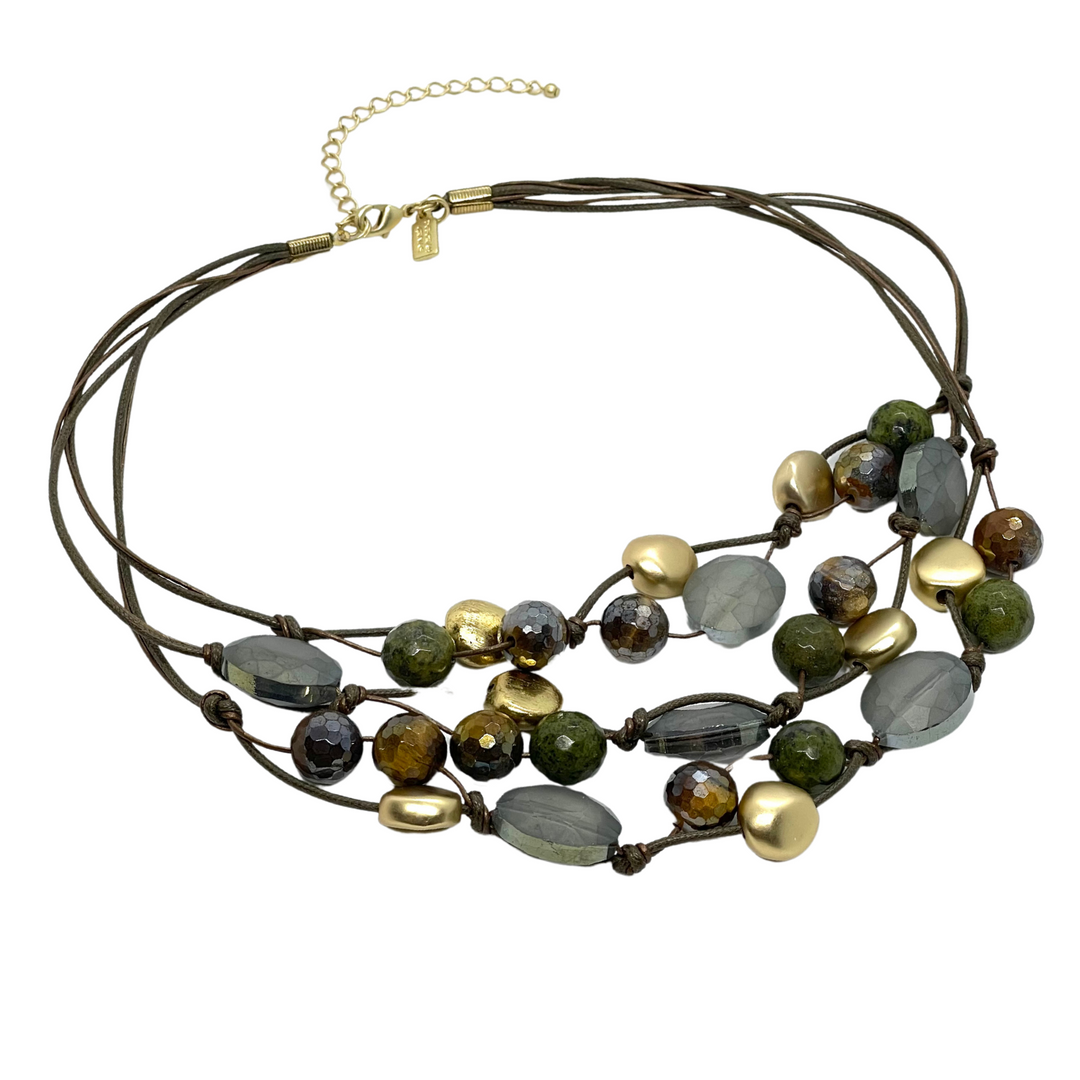 Matte Olive Crystal and Tigers Eye Torsade