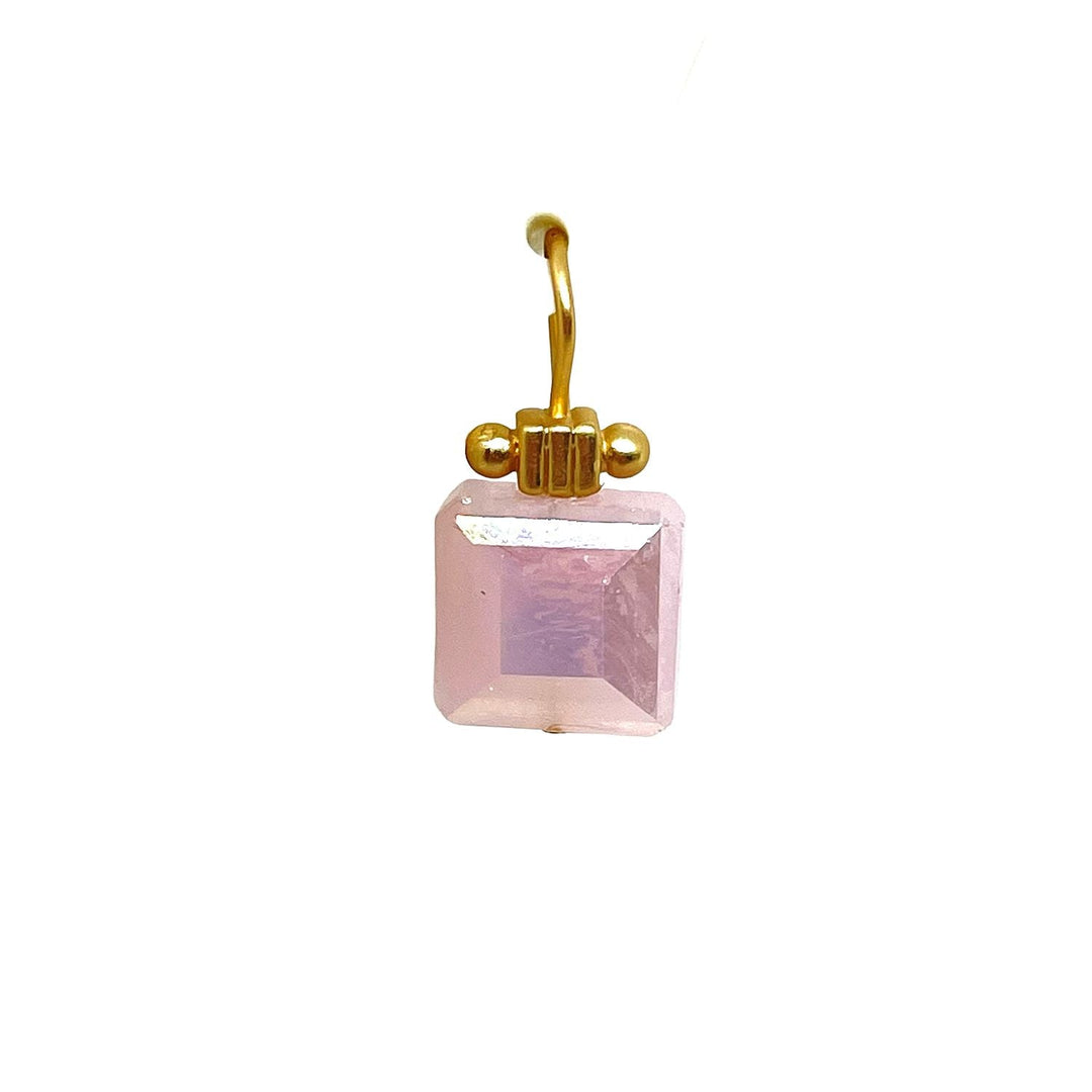 Matte Gold Pink Square Velvet Crystal Column Top Earring