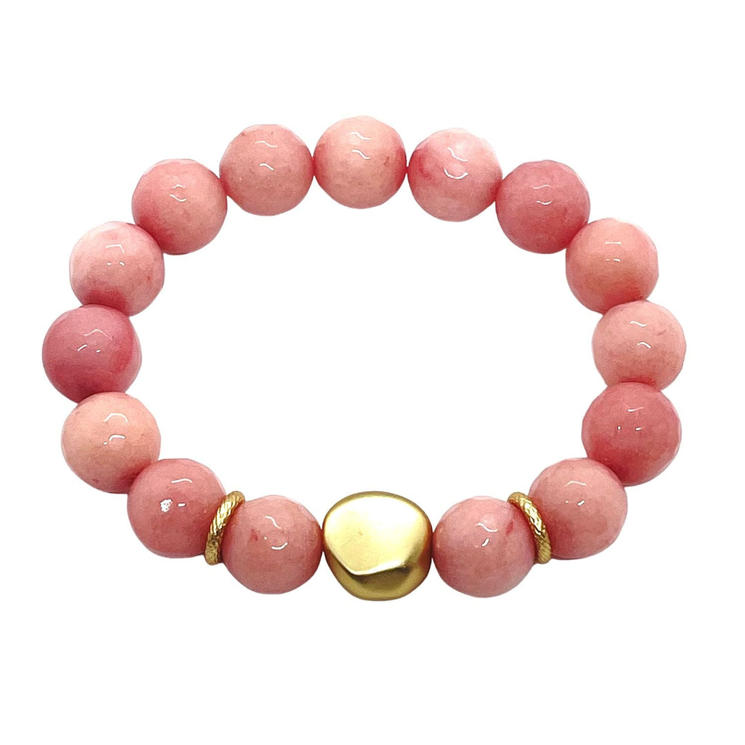 Pink Coral Jade Matte Gold Nugget Stretch Bracelet