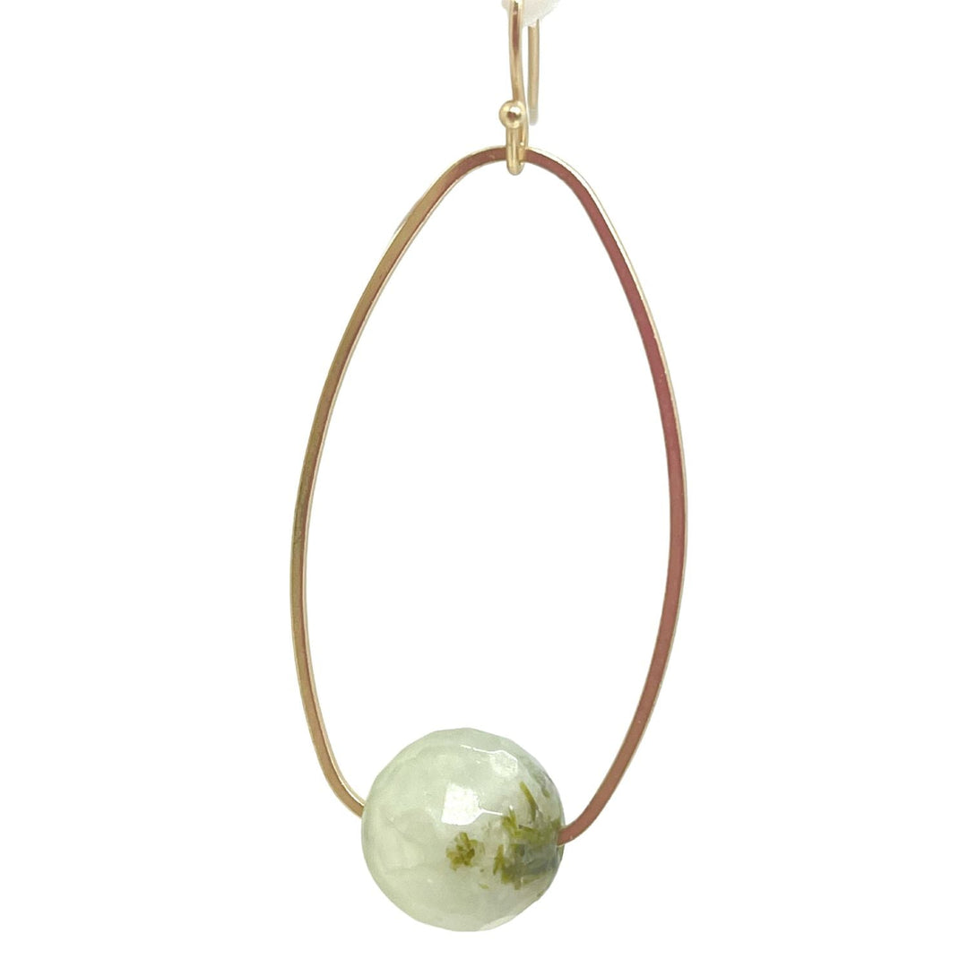 Prehnite Matte Gold Inset Oval Earrings