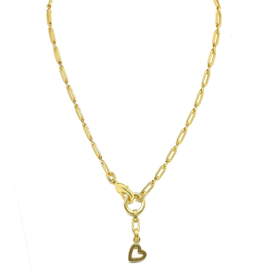 Matte Gold Paperclip Chain Necklace With Heart Pendant