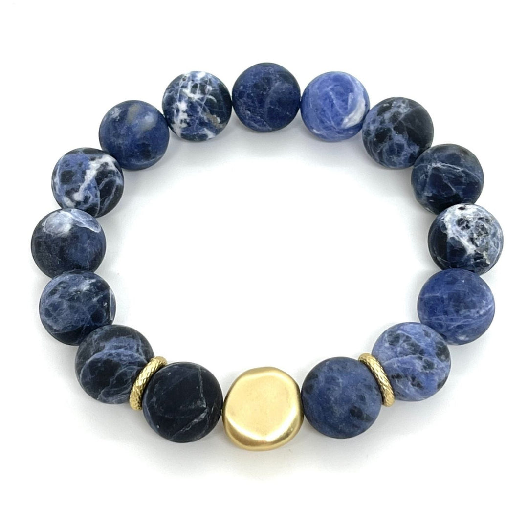 Matte Sodalite Stretch Bracelet With Matte Gold Flat Bead