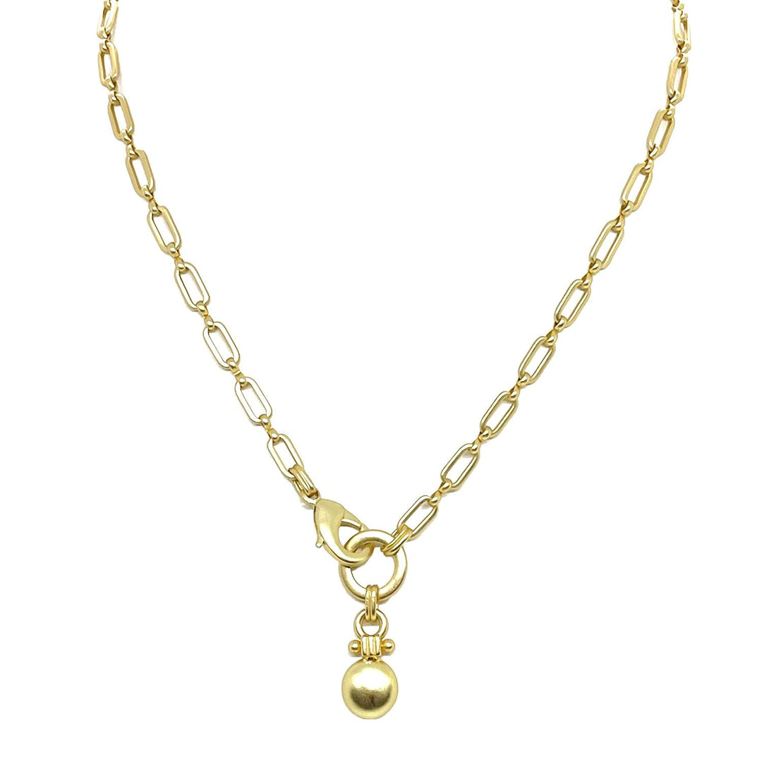 Matte Gold Paperclip Chain With Round Bar Pendant