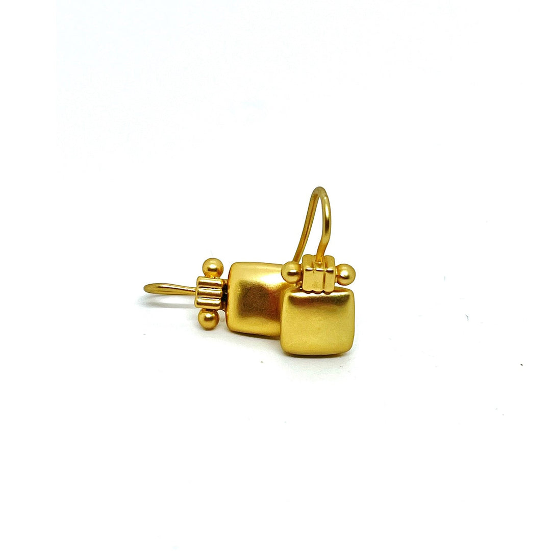 Matte Gold Square Earrings With Column Top