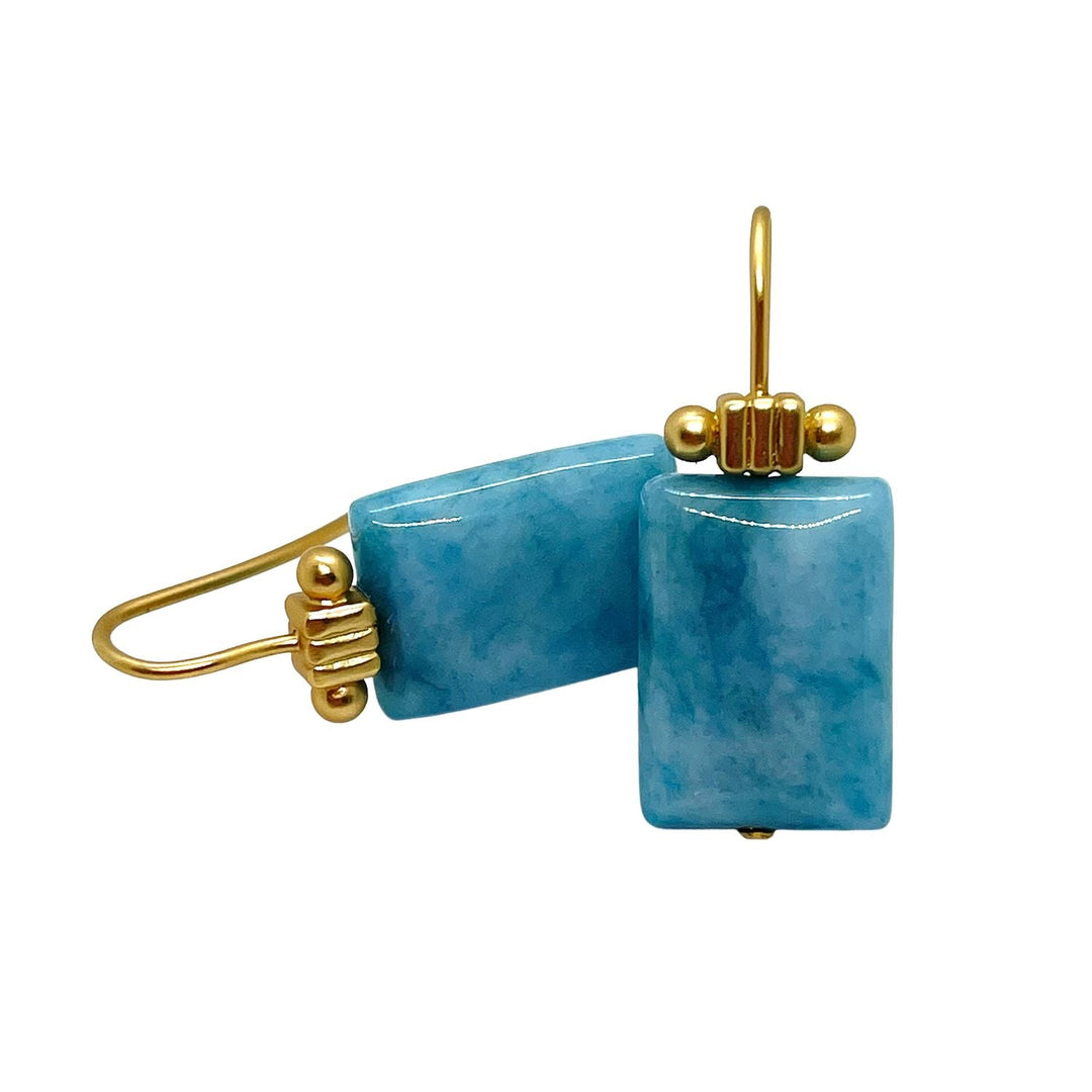 Rectangle Larrimar Matte Gold Column Top Earrings