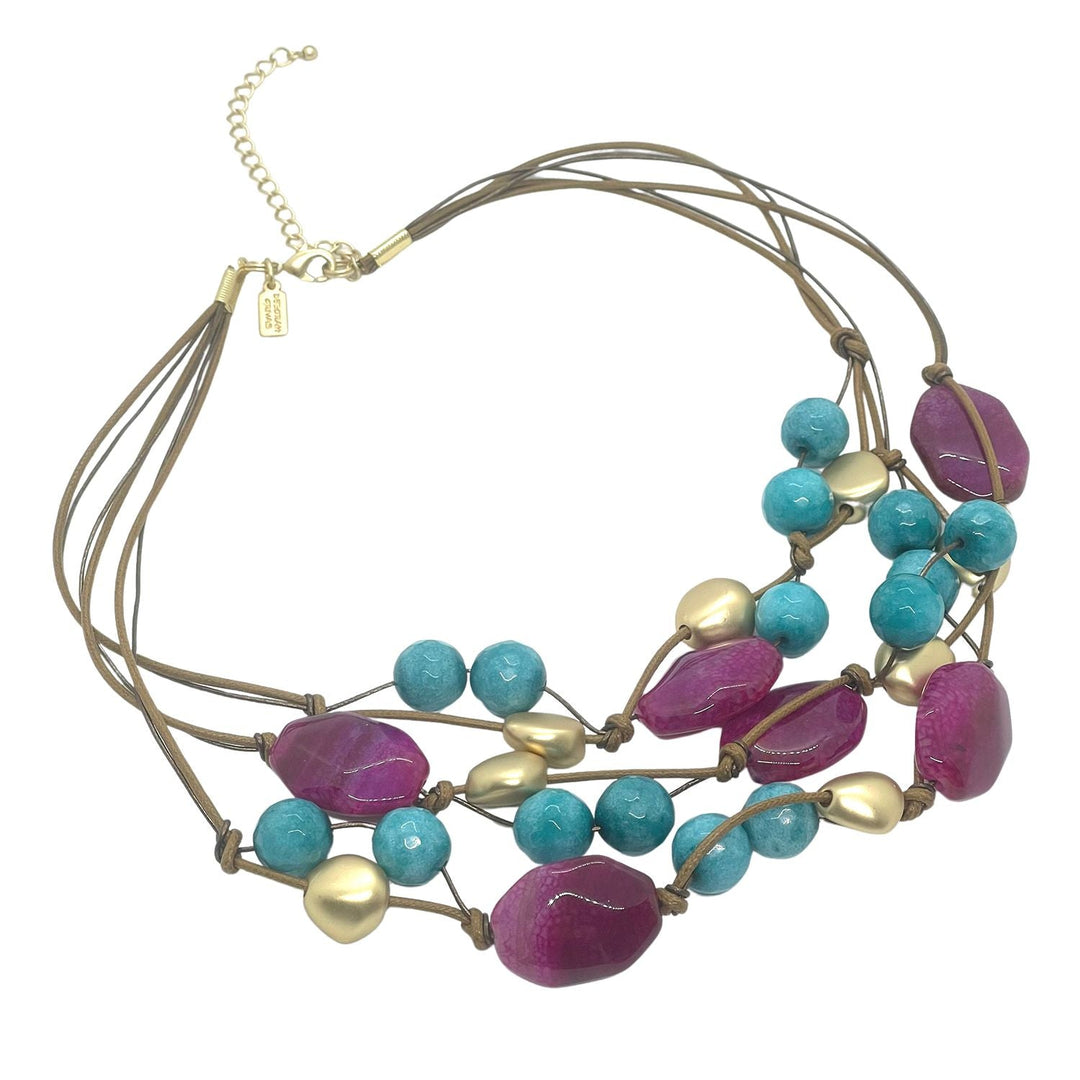 Magenta Agate And Turquoise Jade Torsade Necklace
