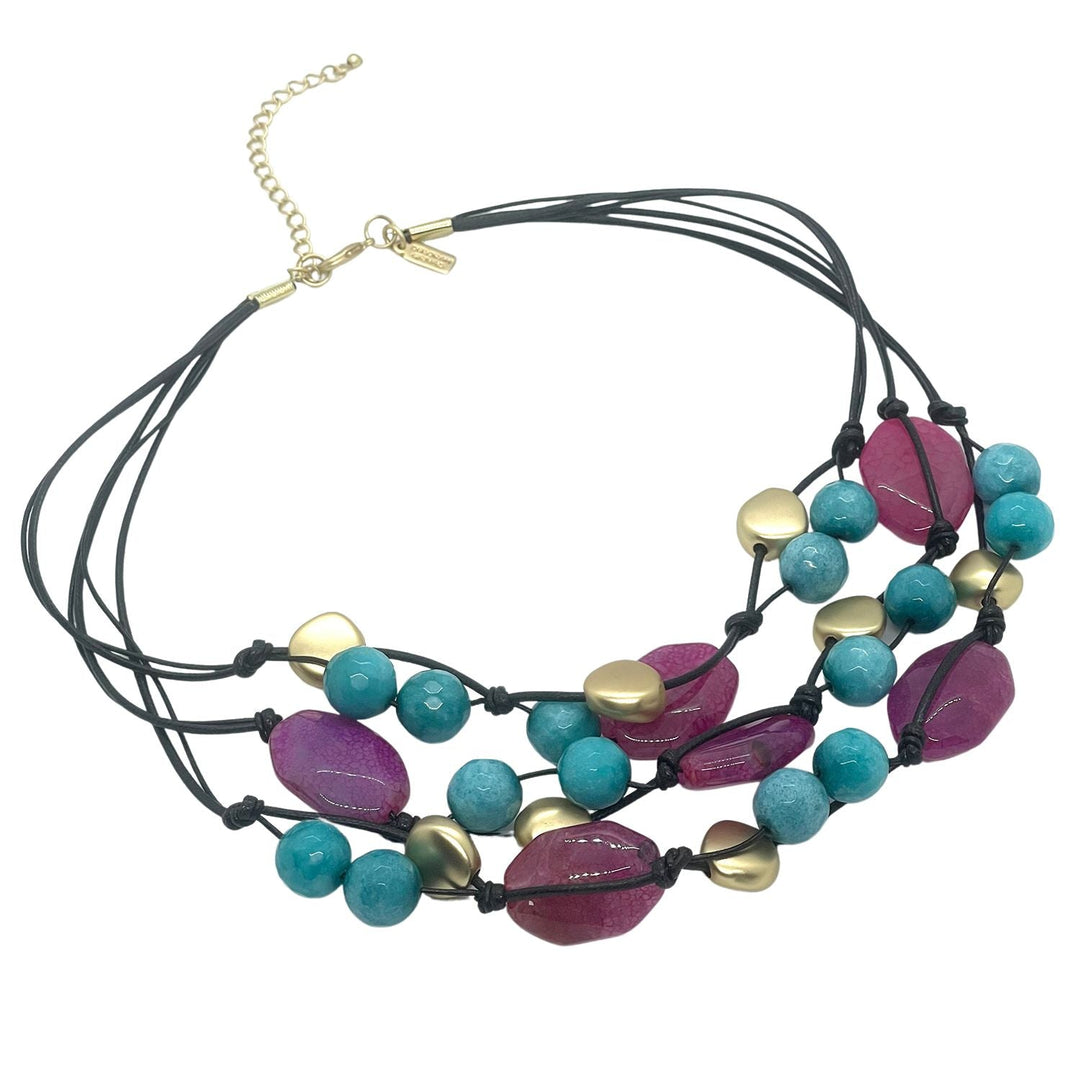 Magenta Agate And Turquoise Jade Torsade Necklace