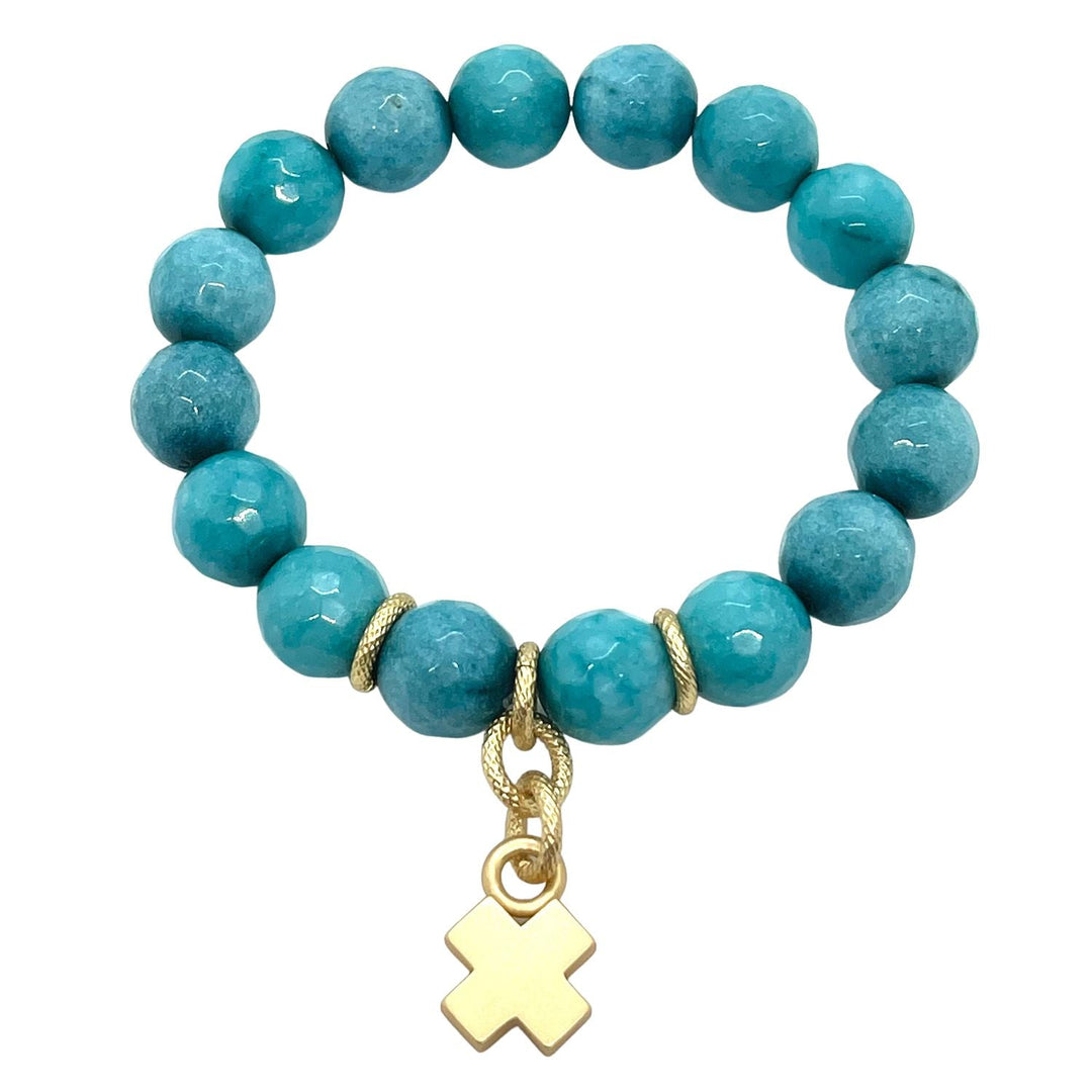 Turquoise Jade Stretch Bracelet With X Charm