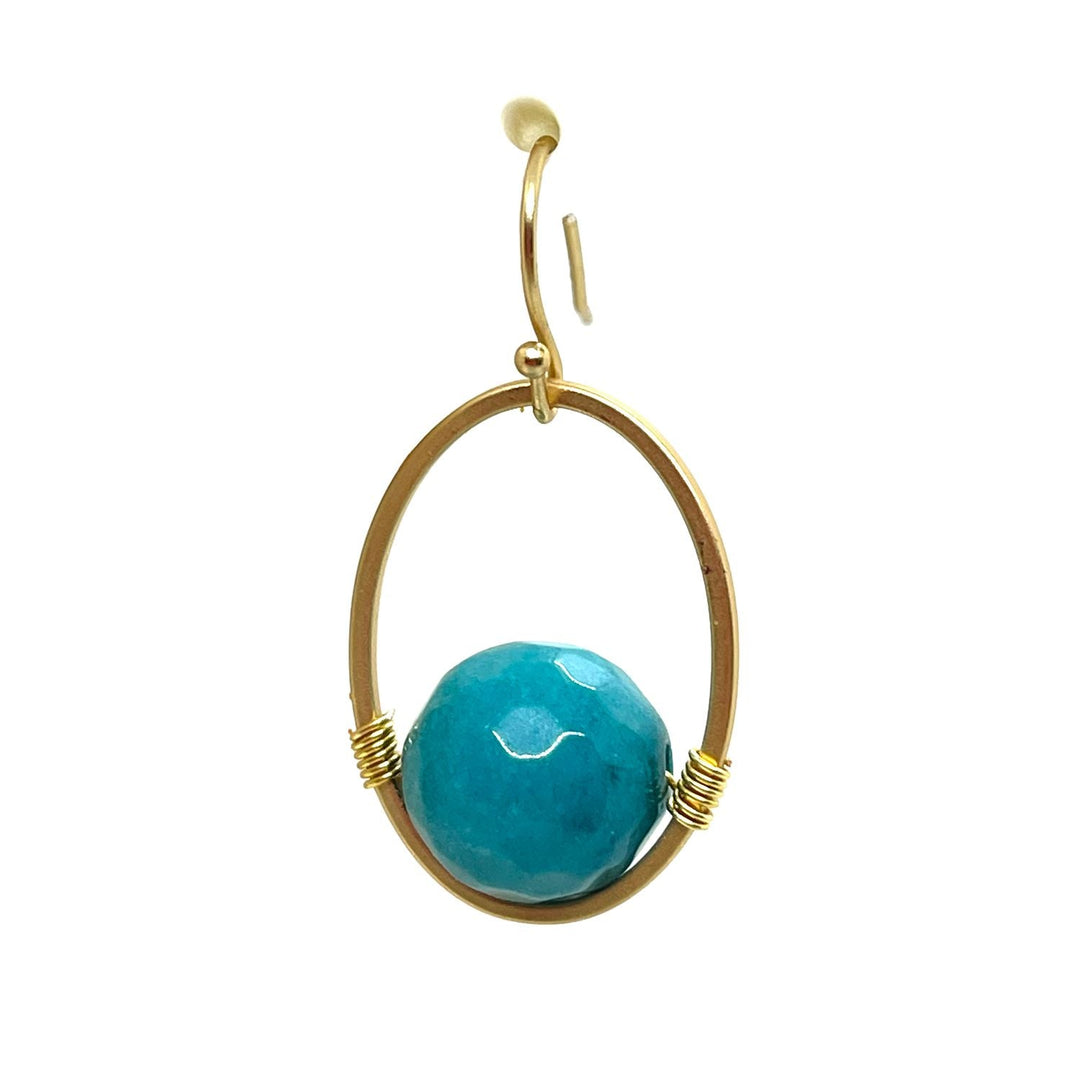 Turquoise Jade Matte Gold Oval Wire Wrap Earrings